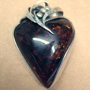 Vintage sterling silver Amber Lucite Pendant